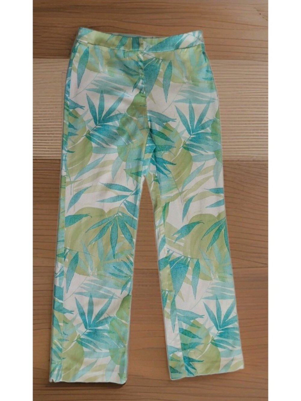 Talbots Women Pants Blue Green Pale Floral Pattern Size 10 Stretch Made USA
